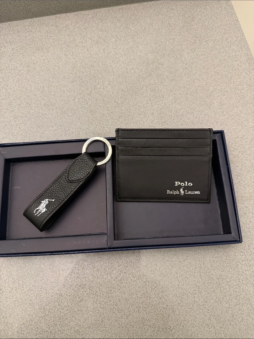 Polo by Ralph Lauren Black Leather Card Holder with Matching Key Fob